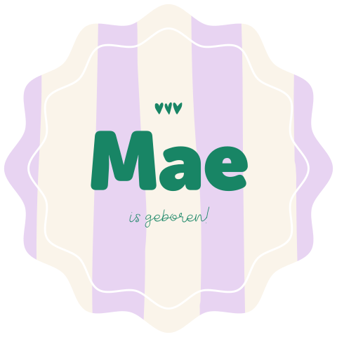 Tuinbord in originele vorm met lila strepen en groene tekst