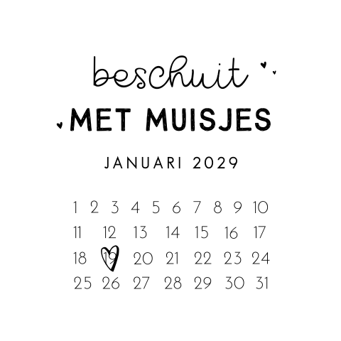 Aankondiging zwangerschap kalender zwart-wit