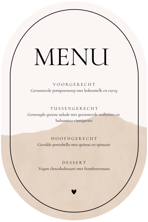 Menukaart bruiloft ovaal in beige water color