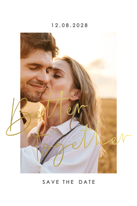 Stijlvolle aankondiging save the date met goudfolie