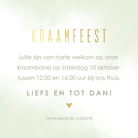 Kraamborrelkaartje met watercolor en goudfolie