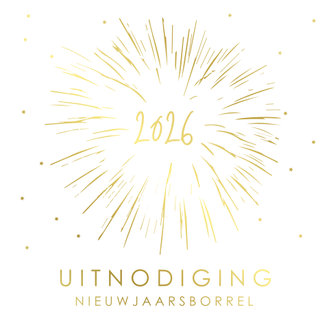 Stijlvolle uitnodiging nieuwjaarsborrel met goudfolie