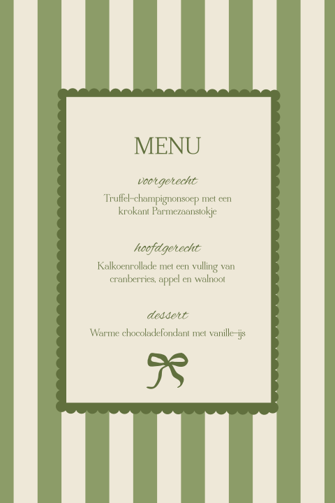 Kerstmenu kaart maken klassiek groene strepen