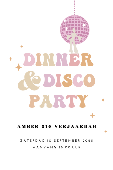 Uitnodiging 21 diner in disco stijl