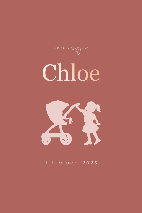 Lief geboortekaartje zusje silhouet rosegoud