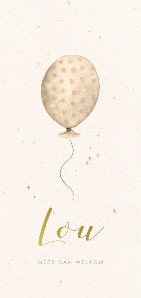 Poespas unisex geboortekaartje met ballon en goudfolie