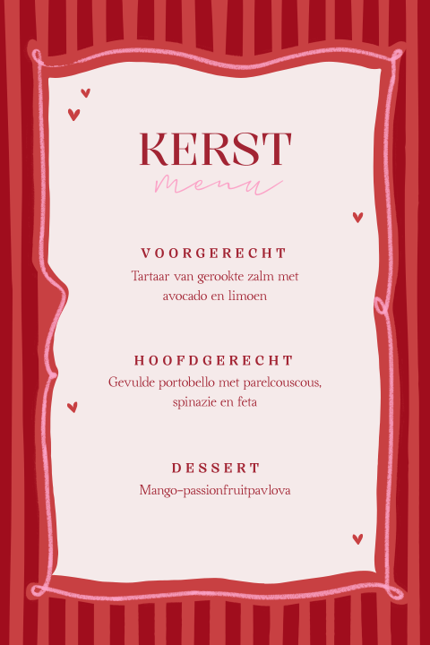 Kerstmenu kaart maken rood roze gestreept
