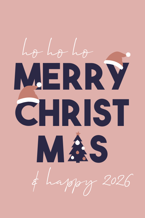 Hippe kerstkaart met oudroze kerstmutsen
