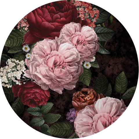 Muurcirkel met roze en rode rozen