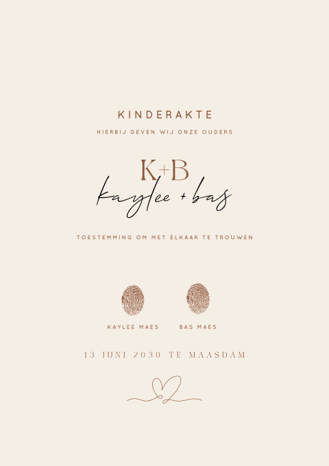 Kinderakte in beige tinten met ruimte voor vingerafdruk
