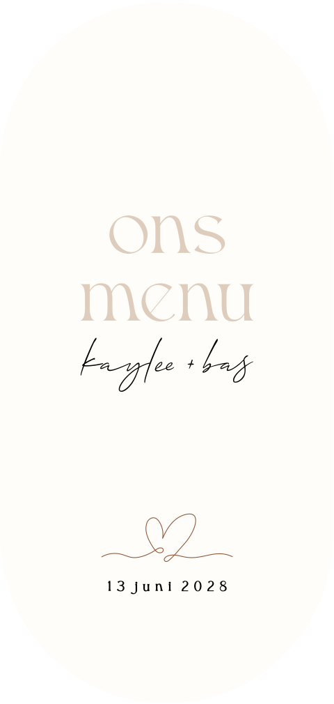 Menukaart bruiloft ovaal in beige