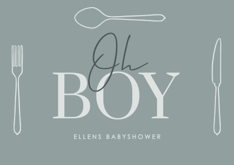 Babyshower placemat grijsgroen met bestek