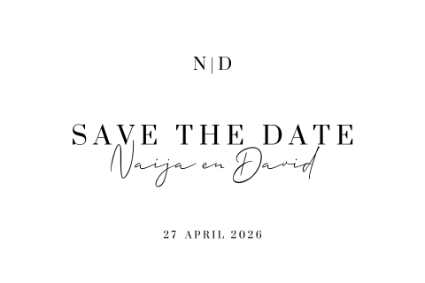 Stijlvolle save the date zwart/wit met initialen