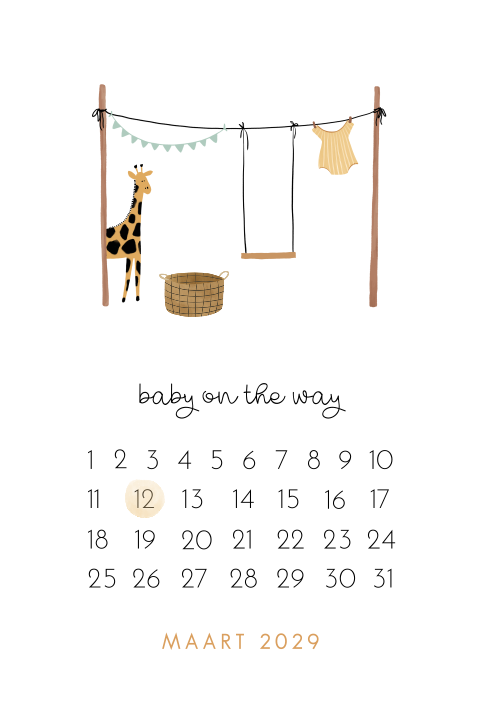Vrolijke aankondiging zwangerschap met kalender