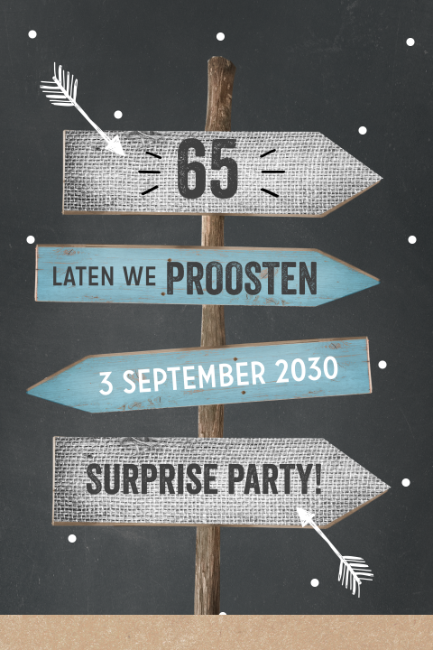Stoere krijt kaart surprise party 65 jaar