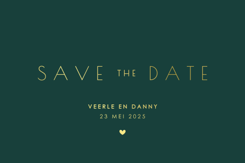 Donkergroene Save the Date kaart met goudfolie