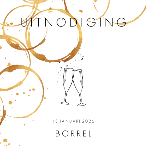 Hippe uitnodiging nieuwjaarsborrel met champagneglazen