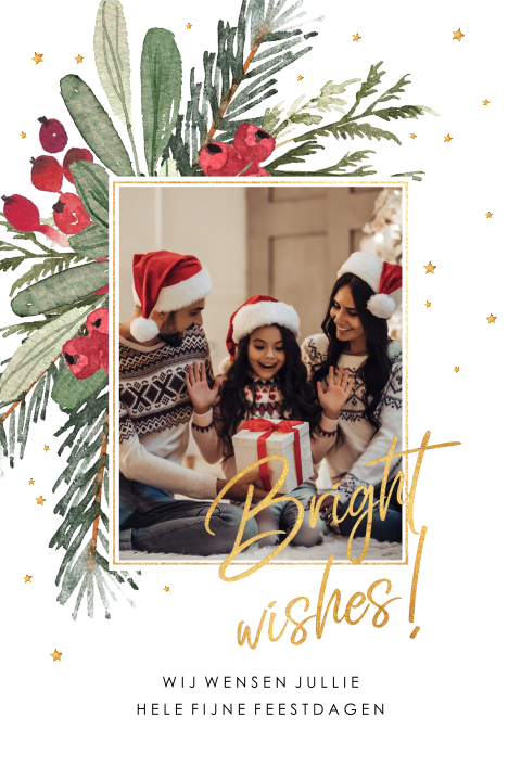 Klassieke kerstkaart met foto en kersttakken