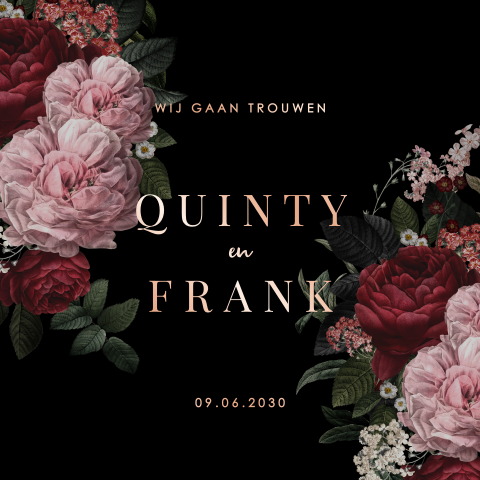 Trouwkaart met grote bloemen dutch masters