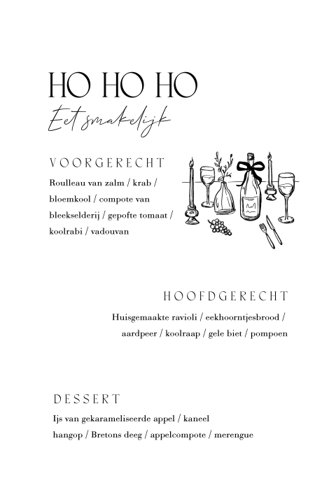 Kerstmenu kaart maken zwart wit