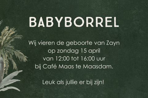 Klein kraamfeest kaartje in junglestijl