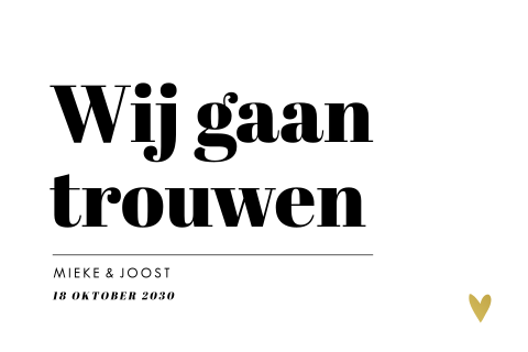 Typografische trouwkaart hartje goudfolie