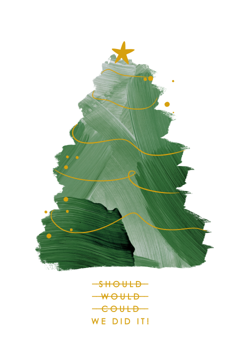 Zakelijke kerstkaart met kerstboom en goudlook