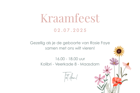 Kraamfeest kaartje veldbloemen