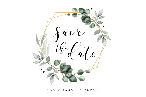Geometrische save the date kaart met takjes