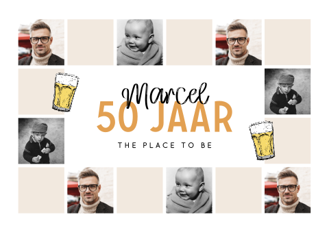 Placemat verjaardag 50 jaar met foto's en bierglas