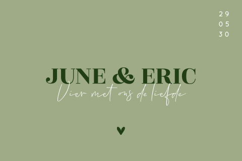 Typografische groene trouwkaart met hartje