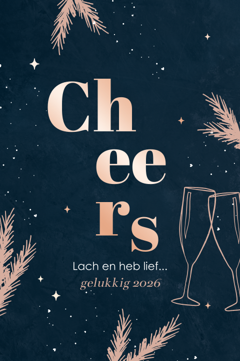 Stijlvolle nieuwjaarskaart mer champagne en rosefolie