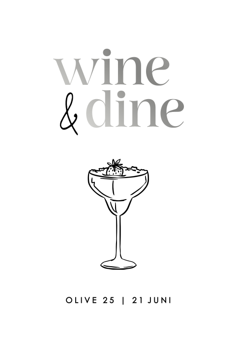 Uitnodiging verjaardag originele vorm met cocktailglas en zilverfolie