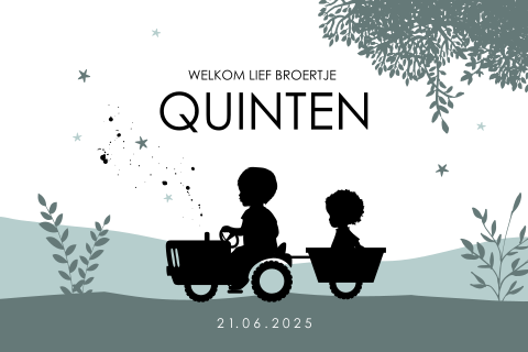 Geboortekaartje voor een broertje met tractor en karretje