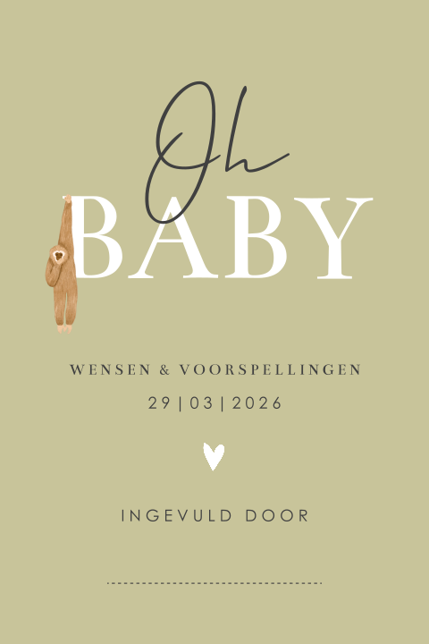 Babyshower invulkaartje met aapje