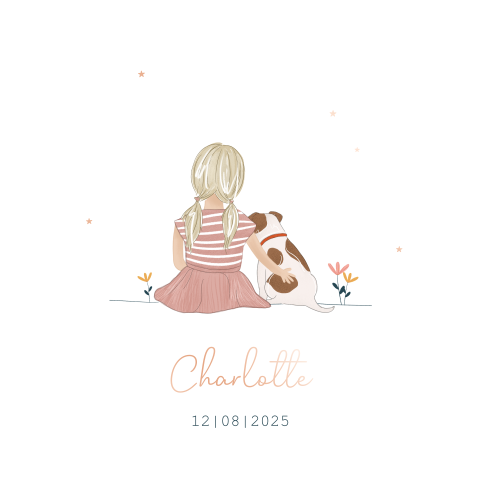 Lief geboortekaartje meisje met hondje