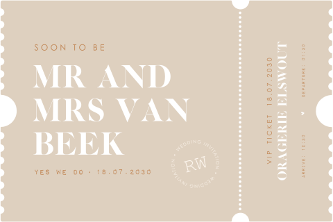 Originele trouwkaart in de vorm van een ticket