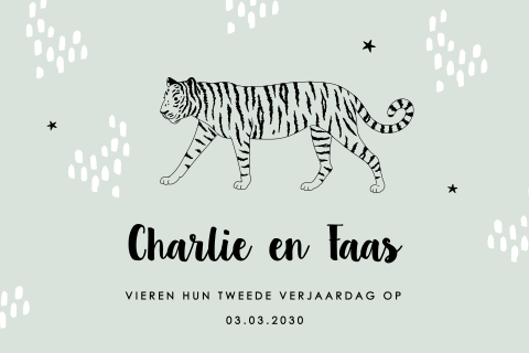 Verjaardagsuitnodiging tweeling stoer met tijger