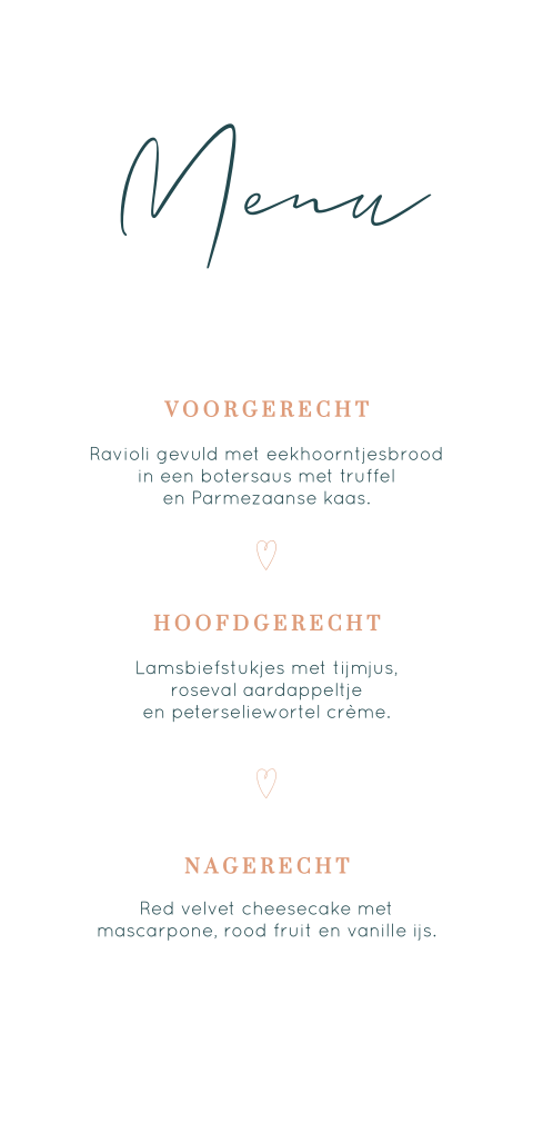 Stijlvolle menukaart voor bruiloft