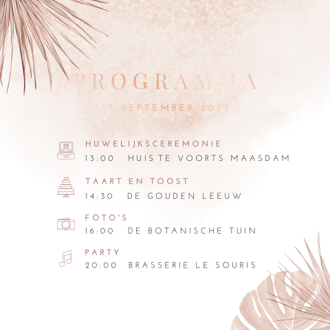 Bohemian programmakaart met botanische elementen en folie