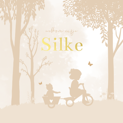 Lief geboortekaartje zusjes silhouetten folie