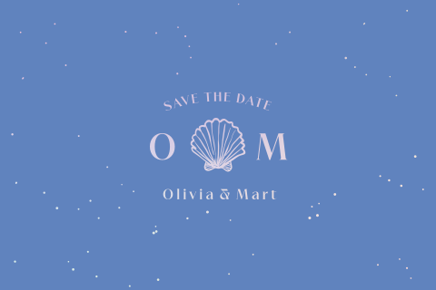 Save the Date beach wedding met schelp en holografische folie