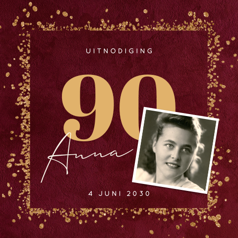 Verjaardag uitnodiging 90 jaar met confetti