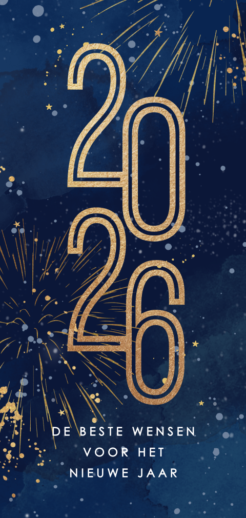 Feestelijke nieuwjaarskaart met jaartal en vuurwerk