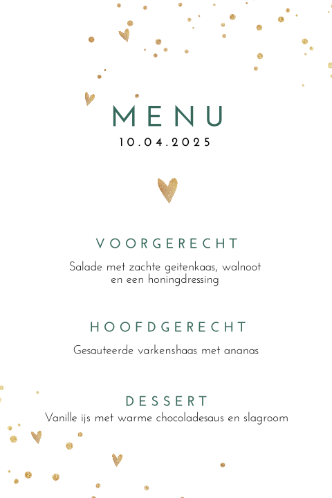 Stijlvol en chique design voor menukaart met gouden verf