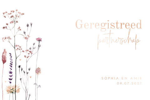 Klassieke uitnodiging geregistreerd partnerschap met droogbloemen