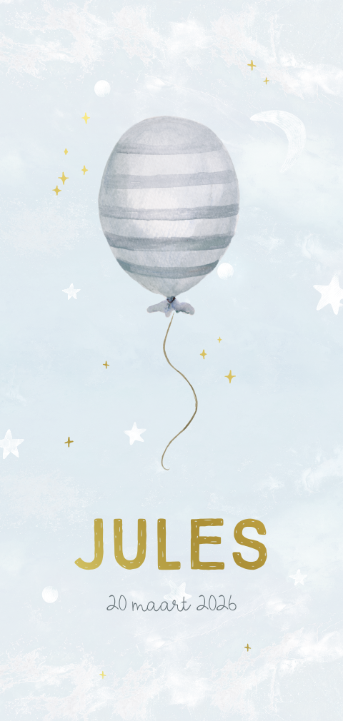 Lief geboortekaartje van Poespas met ballon en goudfolie