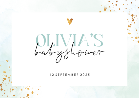 Babyshower placemat met lichtblauwe water color en goud