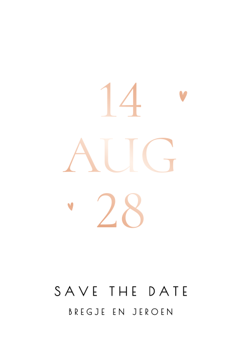 Klassieke save the date met datum in roséfolie