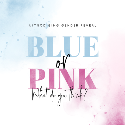 Gender reveal uitnodiging met blauw/roze water color